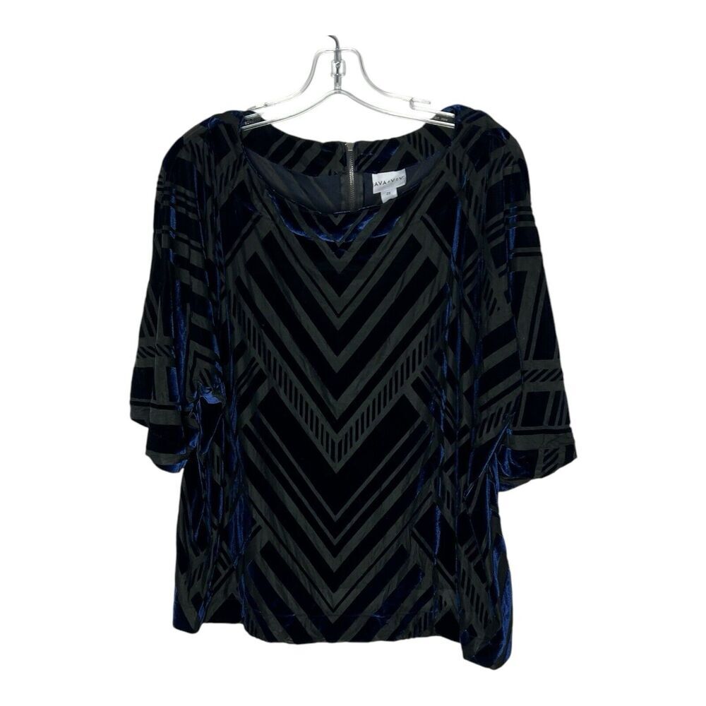 Ava And Viv Top Womens 2X Black Blue Velvet Burnout Whimsigoth Sheer Grunge